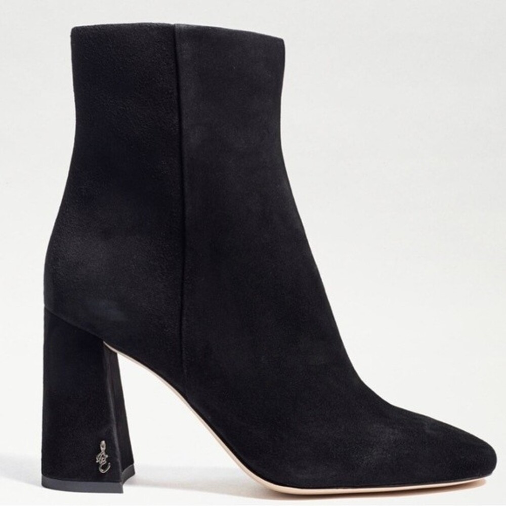 SAM EDELMAN Codie Black Leather Side Zipper Square Toe Heeled Booties Size 10.5